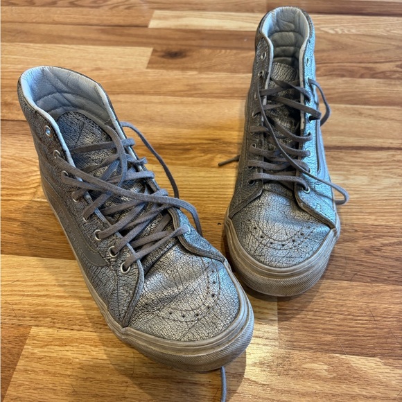 Vans Metallic Silver High-Top Sneakers retro skater - Picture 1 of 8